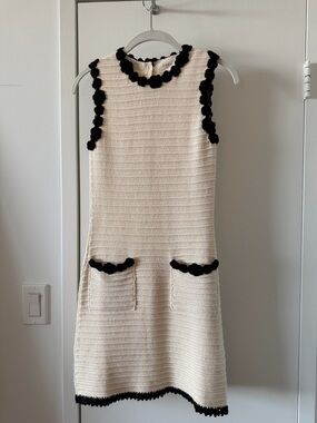 Doen Millicent Dress - Cream Knit Sleeveless Dress with Black Trim